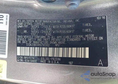 2017 Toyota Sienna Le 8 Passenger z USA, uszkodzony, nr VIN 5TDKZ3DC4HS793302